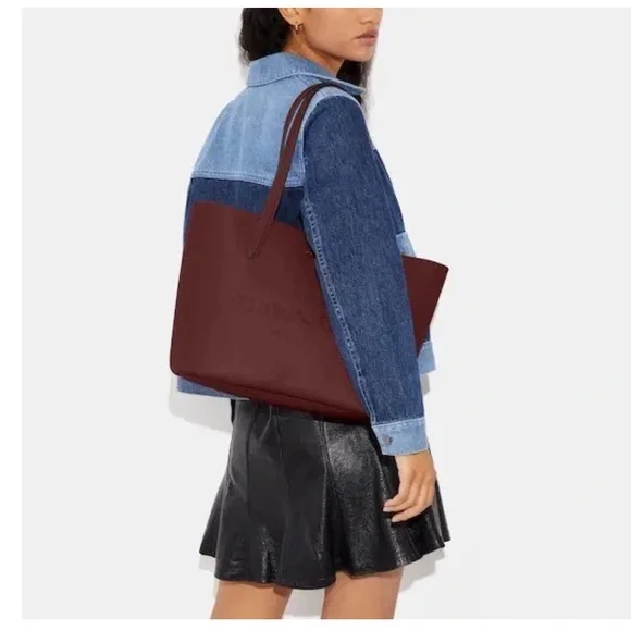 Coach CC050 Pebble Leather Cameron Large shopper Tote Shoulder Bag Burgandy NWT - Picture 4 of 12